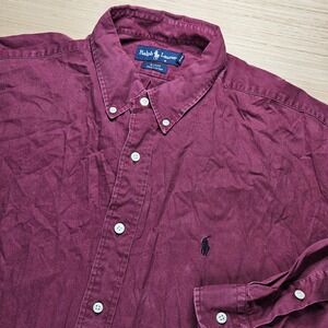 Ralph Lauren Blake Maroon Button Down Shirt Mens XL Long‎ Sleeve Cotton READ